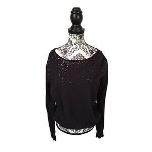 Alfred Sung Pure Brand 100% Cotton Black Sequin Design Sweater Gothic Party Date